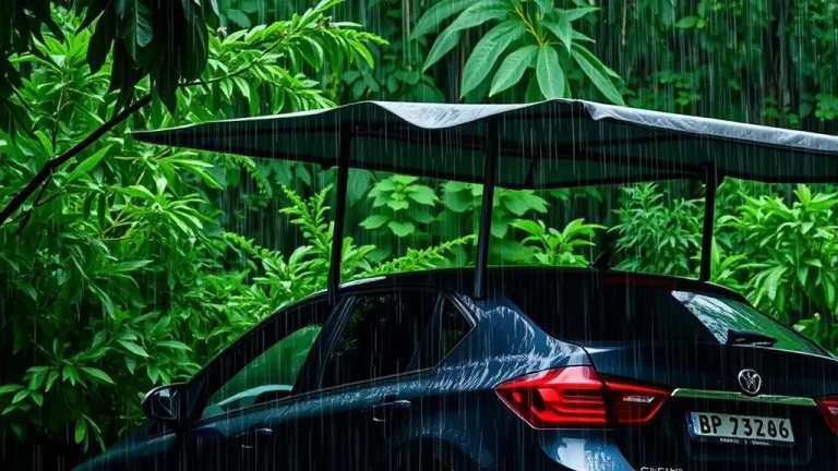 ilustrasi mobil kehujanan