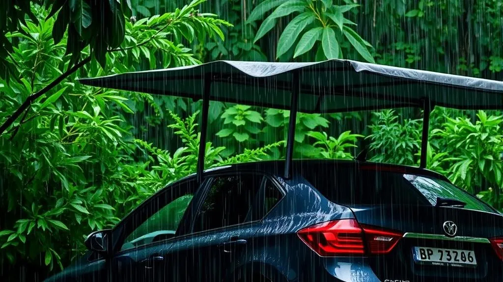 ilustrasi mobil kehujanan